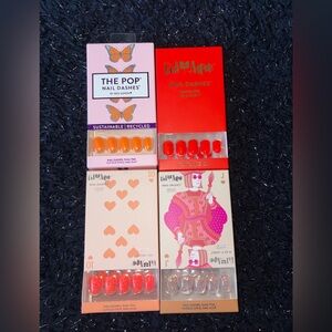 Red Aspen Short Square Press On Nails Orange Bundle 4 Sets | NIB